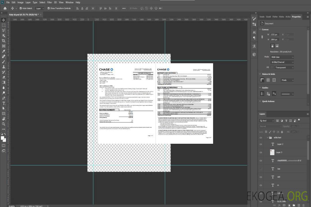 Modèle de relevé bancaire USA JP Morgan Chase au format de fichier .xls et .pdf, 2 pages template